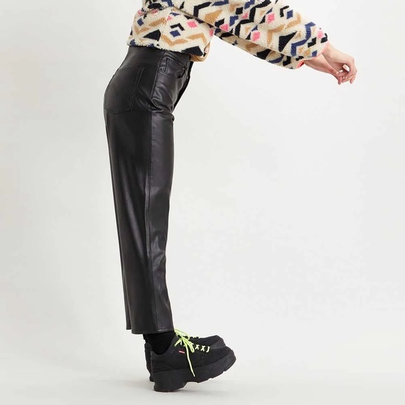 Levi's Black Faux Leather Ribcage Straight Pants - Picture 6 of 13